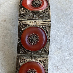 Old Chinese Silver Gilt Filigree Carnelian Vintagre Antique Bracelet