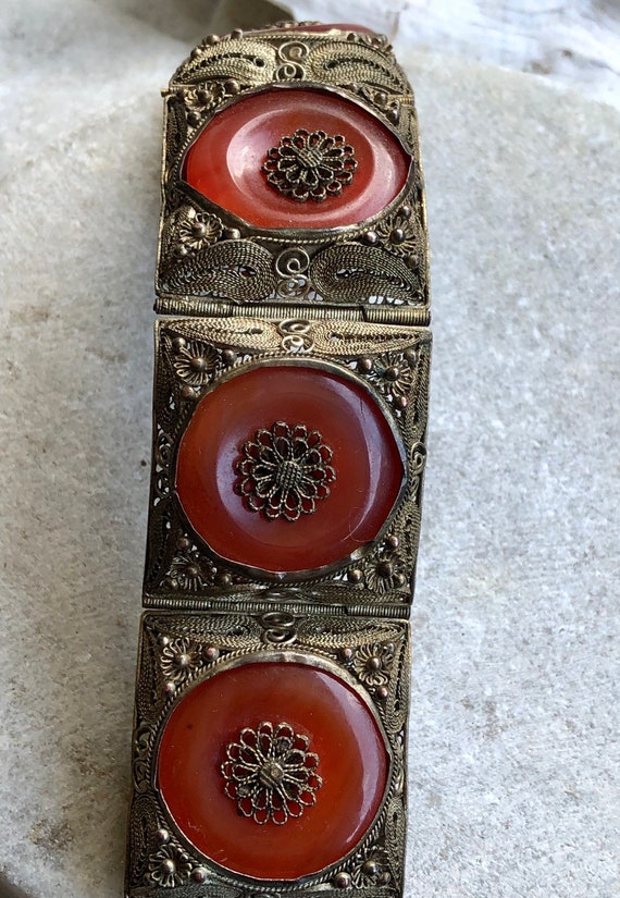 Old Chinese Silver Gilt Filigree Carnelian Vintagr