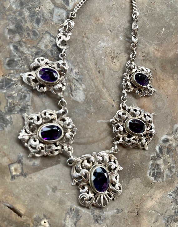 Beautiful Italian Art Nouveau  Silver Purple Amet… - image 10