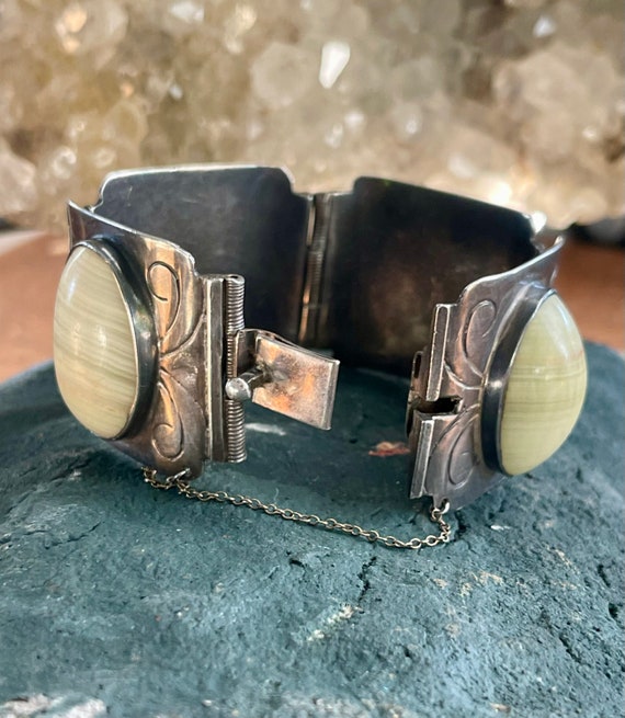 Amazing Heavy Sterling Silver Green Onyx Antique … - image 6