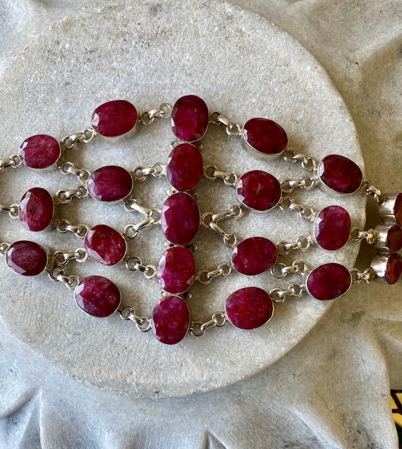 Raw Ruby Sterling Silver Bold Beautiful Festoon V… - image 1