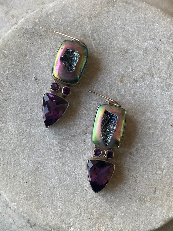 Sterling Silver Amethyst Titanium Rainbow Druzy V… - image 6