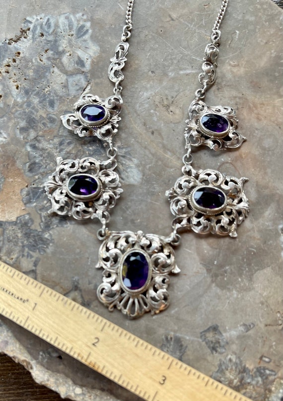 Beautiful Italian Art Nouveau  Silver Purple Amet… - image 3