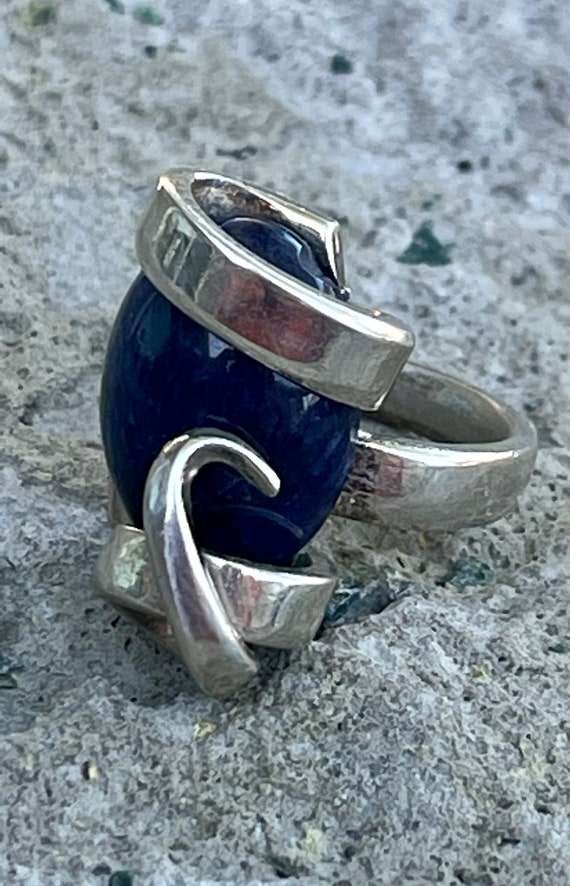 Brutalist Sterling Silver Deep blue Lapis Vintage 