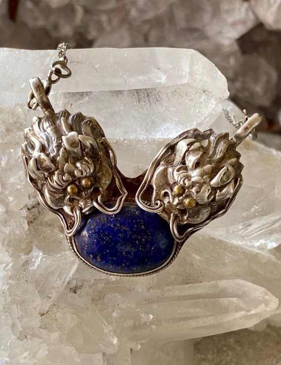 Dubble Dragon Blue Lapis Sterling Silver Vintage … - image 1