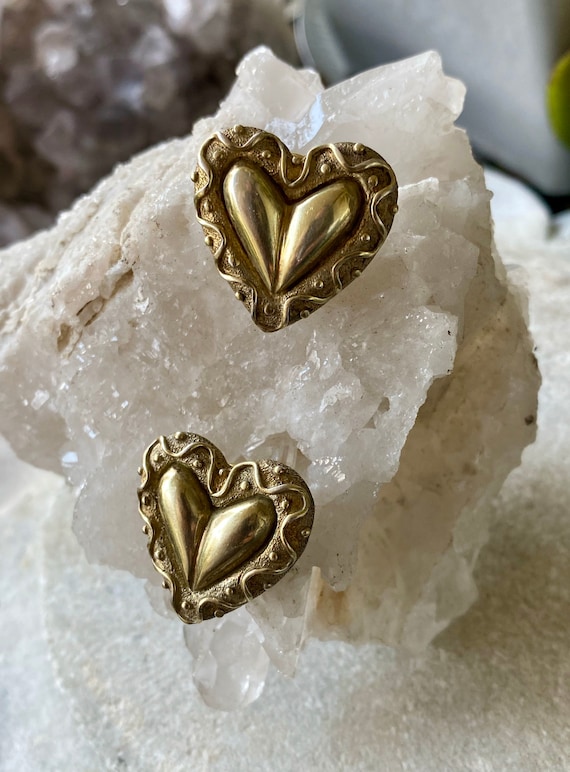 Gold Gilt Sterling Silver Heart French Back Vinta… - image 1