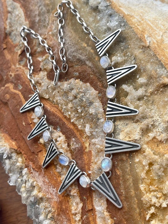 Beautiful Geometric Sterling Silver Moonstone  Vi… - image 10