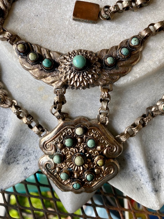 Art Nouveau Old Chinese Chinese Turquoise Silver … - image 7