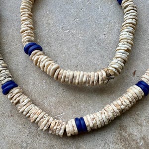 Ethnographic African Blue Glass Trade Bead Ostrich Egg Shell Vintage Necklace