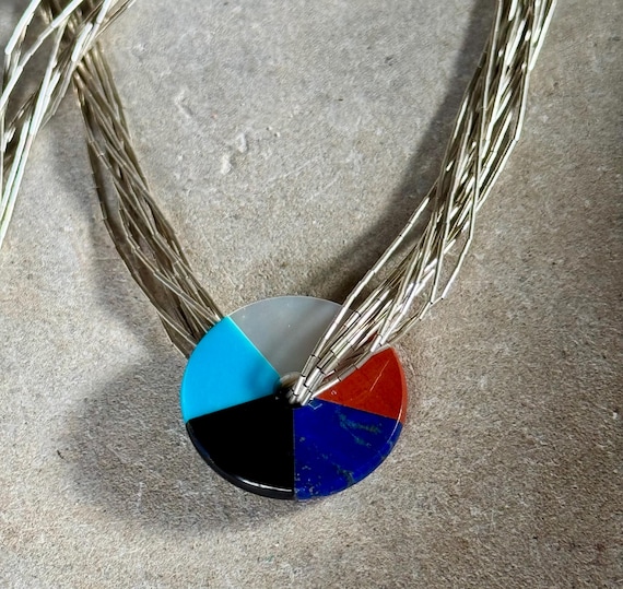 Multi Stone Mosaic Circle Pendent Liquid Sterling… - image 5