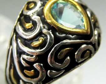 Beautiful Blue Topaz Aquamarine Sterling Silver Middle Eastern Vintage Ring