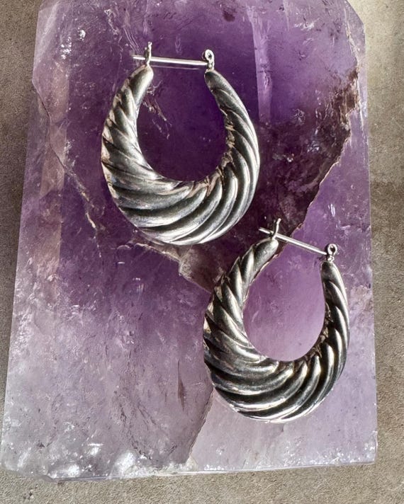 1970s Large Chunky Fanned Puffed Sterling Silver … - image 5