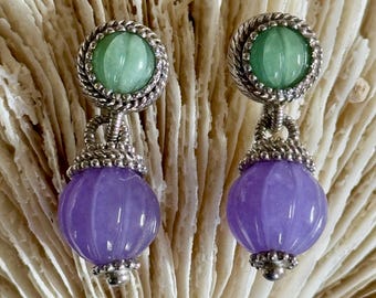 Orecchini Pendenti In Argento 925 Con Giada Lavanda E Occhio Di Gatto - Golden Heaven - Foto 5