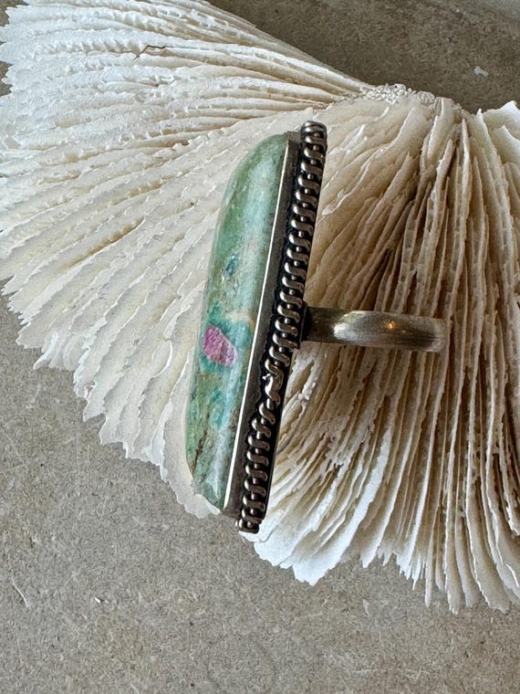 Bold Chunky Sterling Silver Ruby Zoisite Vintage … - image 7