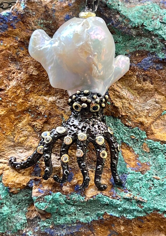 Sterling Silver Gold Gemstone Blister Pearl Octop… - image 2