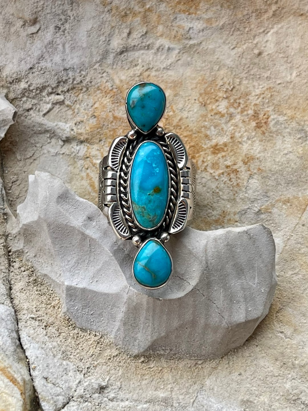 Native American South Western Sterling Silver Turquoise Vintage Ring - Etsy