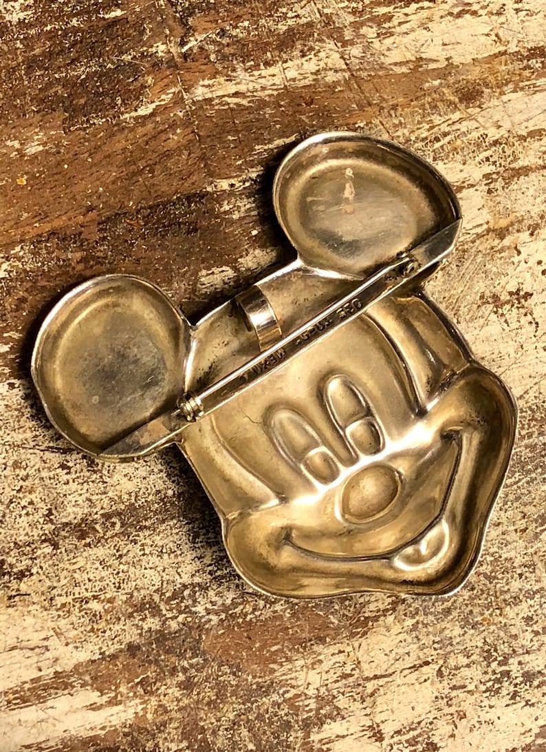 Very Cool Large Mickey Mouse Sterling Silver Brass Vintage Brooch Necklace Pendant