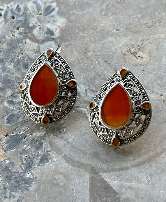 Art Deco Sterling Silver Marcasite Carnelian Vint… - image 7