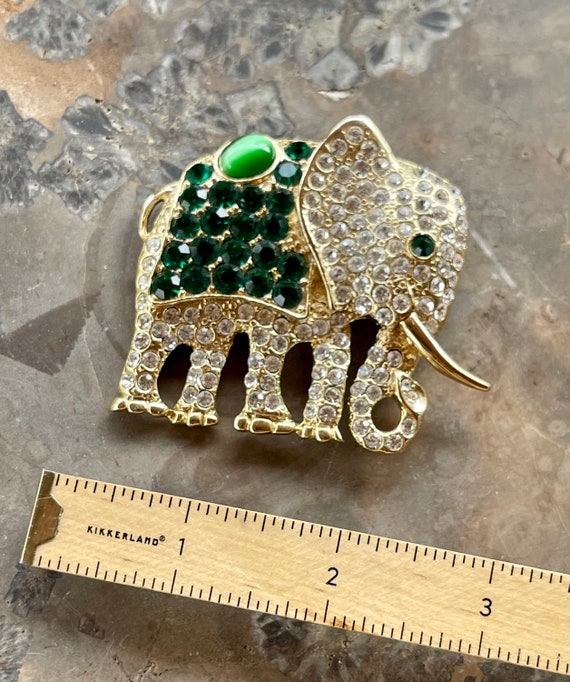 Beautiful Green Cats Eye Rhinestone Goldtone Vint… - image 4
