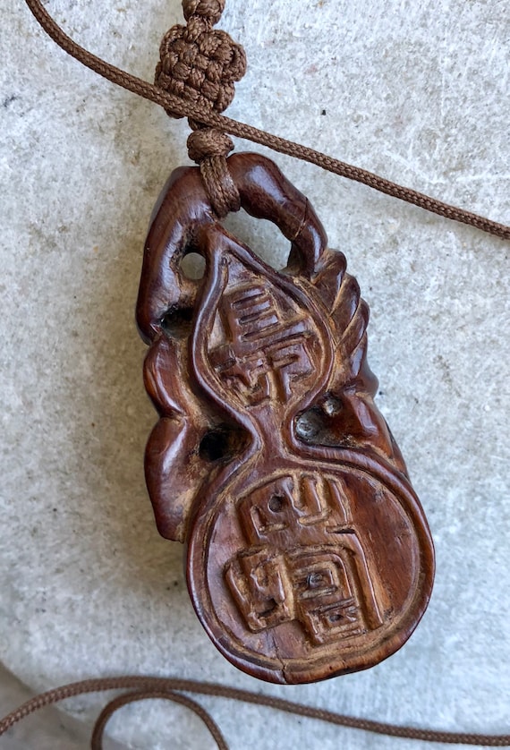 Beautiful Old Chinese Carved Wood Brown Silk Vint… - image 7
