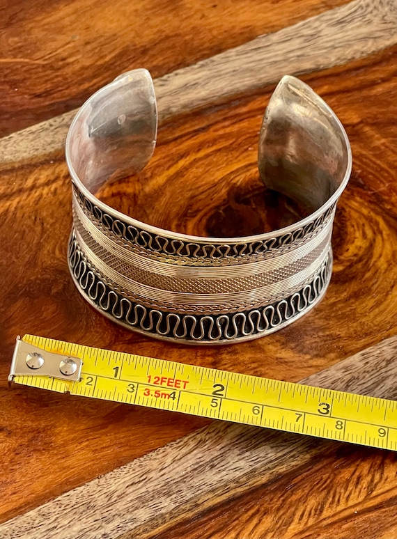Sterling Silver Tribal Vintage Cuff Bracelet - image 5