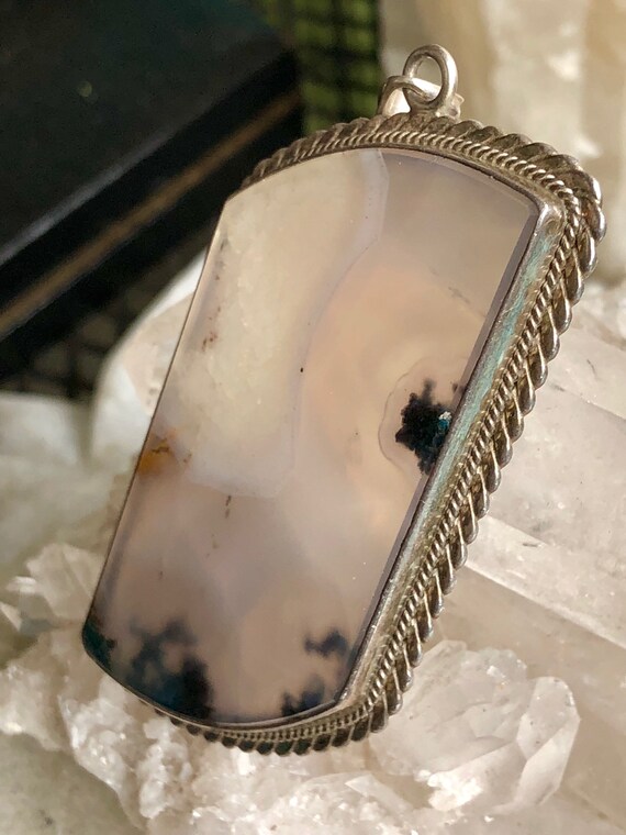 Bold Beautiful Sterling Silver Agate Vintage Pend… - image 8