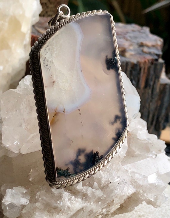 Bold Beautiful Sterling Silver Agate Vintage Pend… - image 6