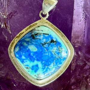 Modernist Sterling Silver Azurite Vintage Necklace Pendant