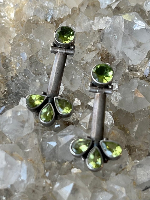 Faceted Green Peridot Sterling Silver Vintage Ear… - image 1