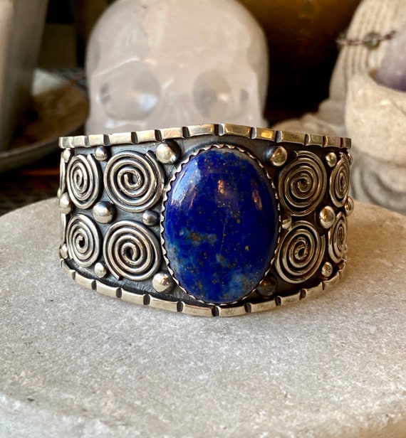 Bold Beautiful Tribal Heavy Sterling Silver Blue … - image 1