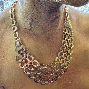 Runway Retro Gold tone Oval Chain Vintage Bib Festoon Necklace