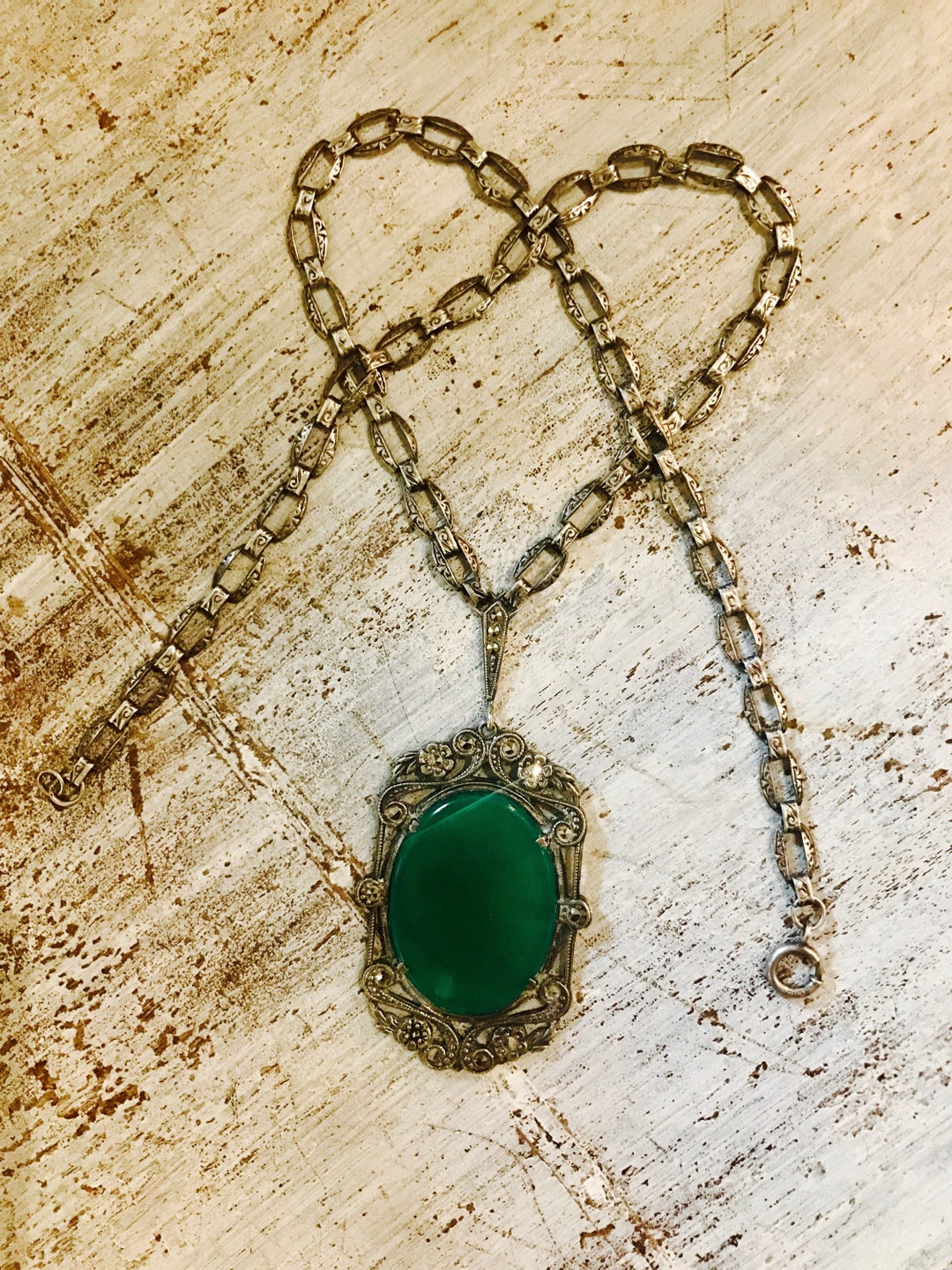 German 1920s Art Deco Sterling Silver Green Chrysoprase German 1920s Art Deco Sterling Silver Green Chrysoprase