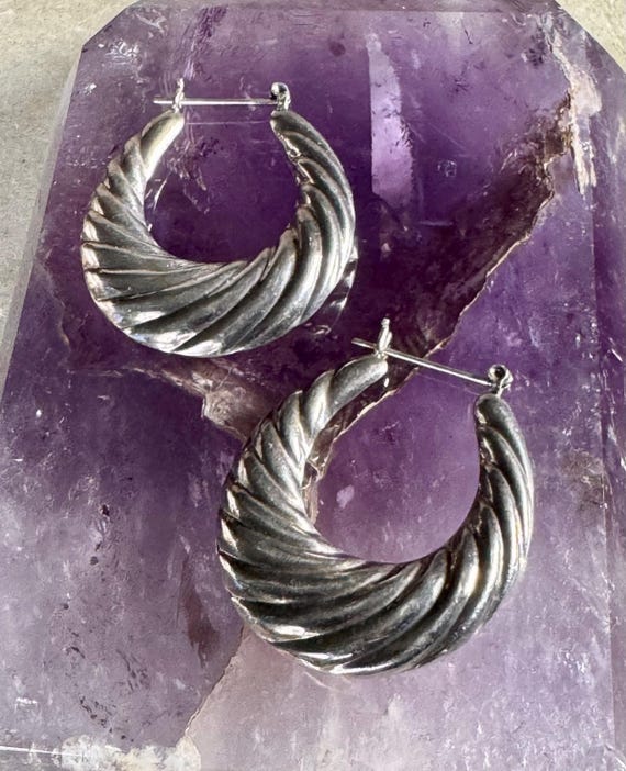 1970s Large Chunky Fanned Puffed Sterling Silver … - image 8