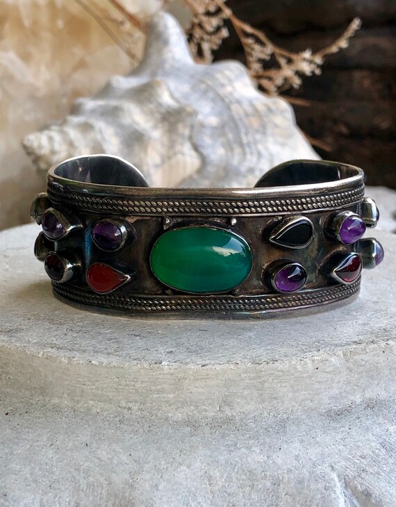 Beautiful Muiltistone Amethyst Green Stone Sterli… - image 8