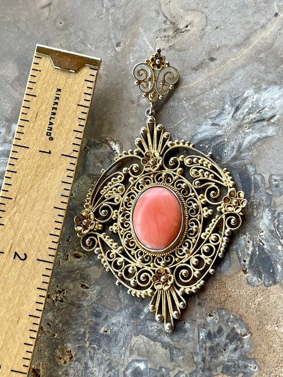 Beautiful Italian Gold Gilt Filigree Coral Vintag… - image 3