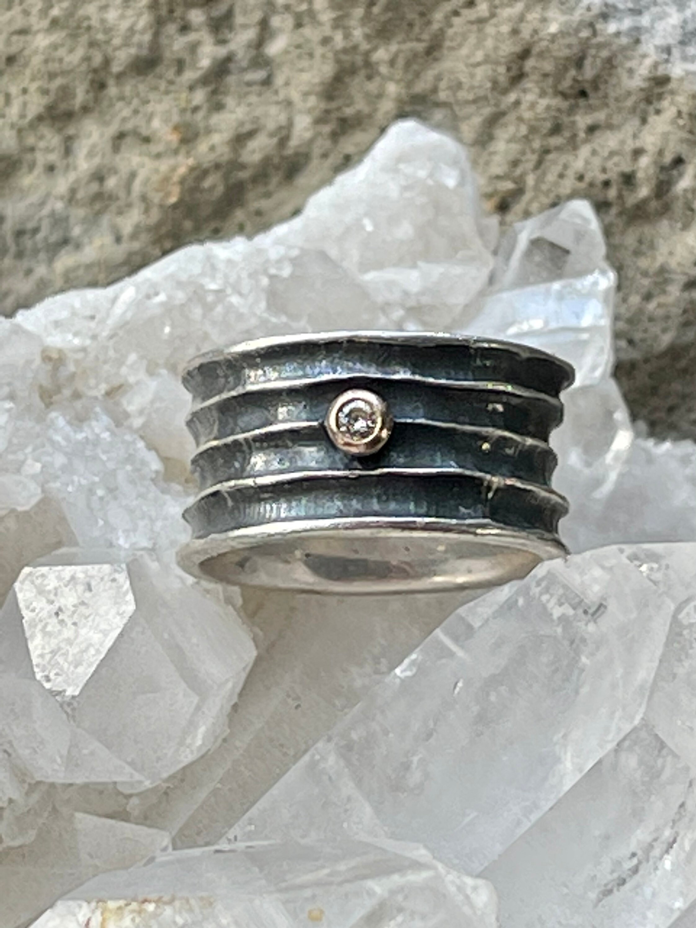 Modernist Sculpted Sterling Silver Diamond in Gold Vintage Ring - Etsy