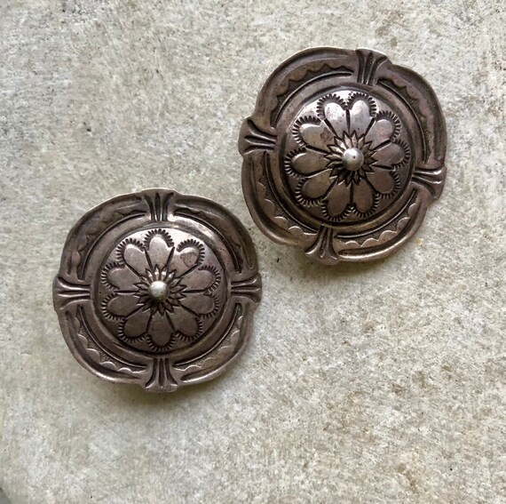 Old Native American Stamped Concho Vintage Earrin… - image 6