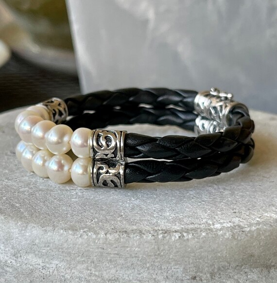 Beautiful Braided Black Leather Sterling Silver Natural
