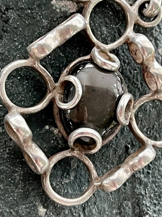 Mid Century Brutalist Sterling Silver Black Agate… - image 7
