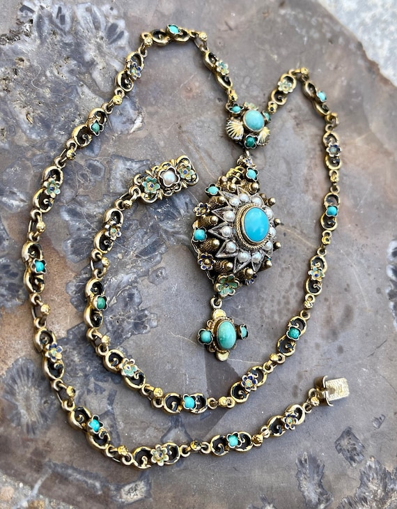 Austro Hungarian Persian Turquoise Baby Pearl Gol… - image 4