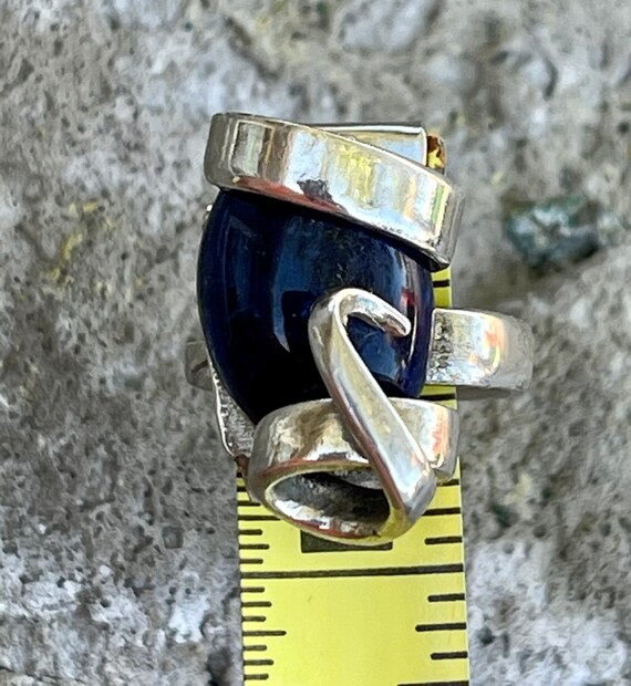 Brutalist Sterling Silver Deep blue Lapis Vintage… - image 9