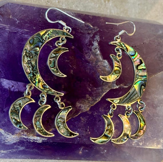 Sterling Silver Rainbow Abalone Shell Multi Cresc… - image 8