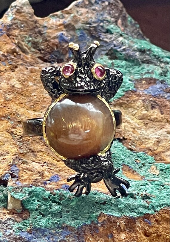 Gold Sterling Silver Frog With Golden Satin. Moon… - image 5
