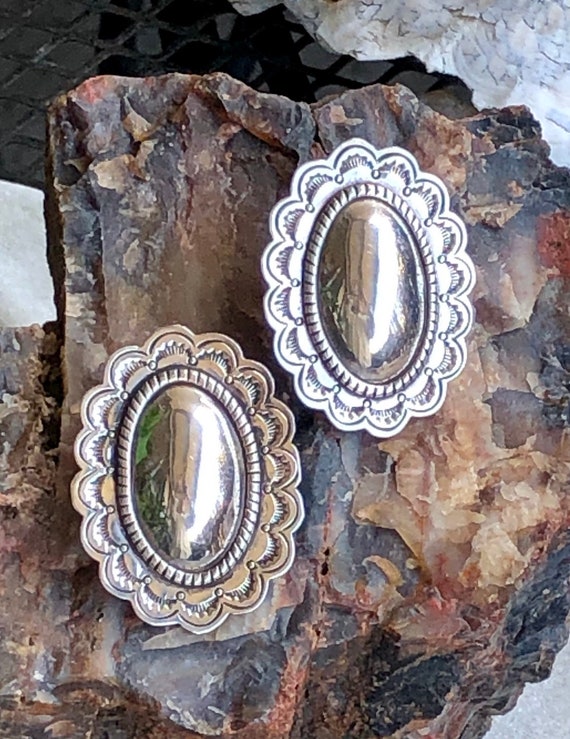 Native American Stamped Concho Vintage Earrings Na
