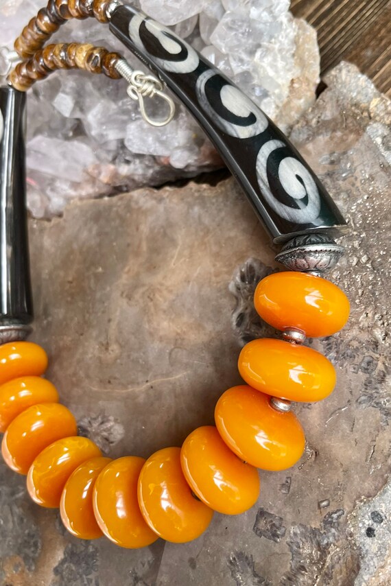 Bold and Beautiful Copal Amber Silver Horn Bovine… - image 3