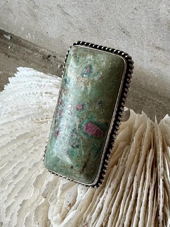 Bold Chunky Sterling Silver Ruby Zoisite Vintage … - image 3