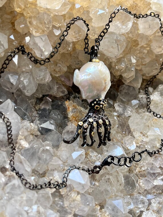 Sterling Silver Gold Gemstone Blister Pearl Octop… - image 5