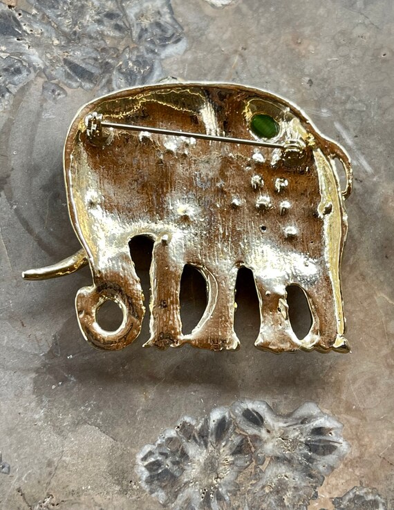 Beautiful Green Cats Eye Rhinestone Goldtone Vint… - image 2