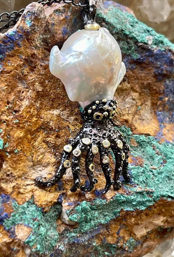 Sterling Silver Gold Gemstone Blister Pearl Octop… - image 9