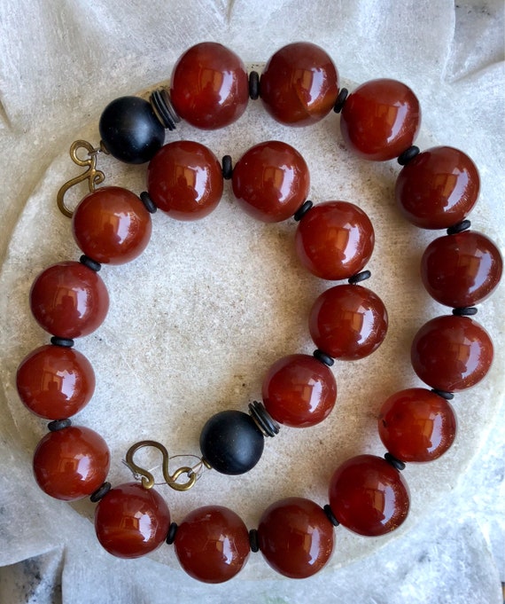 Bold Beautiful Round Carved Carnelian Stone Vinta… - image 2